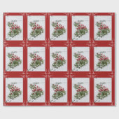 クリスマスラッピング紙 – 雪&赤チューリップ ラッピングペーパー (フラット)