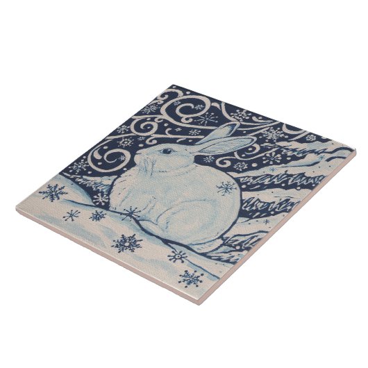 クリスマスラビットネイビーブルースノーフレーク絵を描ズ タイル (側面)