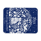 クリスマスラビットブルーホワイトピースお洒落年 マグネット (横)