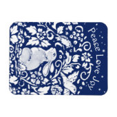 クリスマスラビットブルーホワイトピース愛の喜びユニーク マグネット (横)