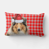 クリスマスラフCollieドッグレッドホリデープレイド ランバークッション (裏面)