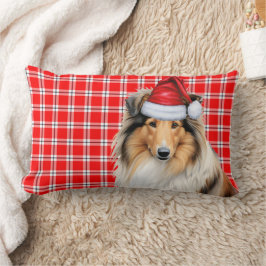 クリスマスラフCollieドッグレッドホリデープレイド ランバークッション