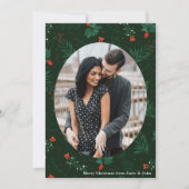 クリスマスラブカップル写真グリーンミスタントリーリーフ シーズンカード (正面)