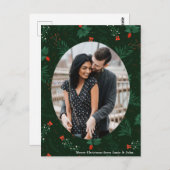 クリスマスラブカップル写真シックな緑のミスタントー ポストカード (正面/裏面)