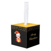 クリスマスラブクラウン&オンブラック&金ゴールド キューブオーナメント (正面アングル)