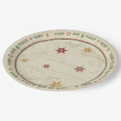 クリスマスラブジョイピースタイポグラフィ金ゴールドスノーフレーク ペーパープレート (アングル)