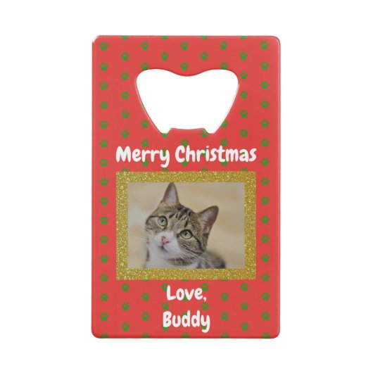 クリスマスラブドッグキャットパパペット写真 クレジットカード栓抜き (正面)