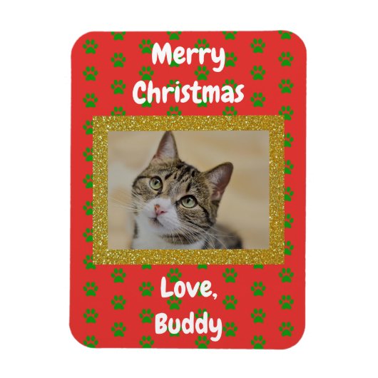 クリスマスラブドッグ猫ママパパペット写真 マグネット (縦)