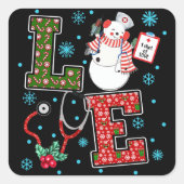クリスマスラブナースかわいい医療雪だるまホリー スクエアシール (正面)