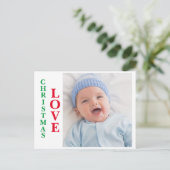 クリスマスラブフォトレッドグリーンタイポグラフィホリデー ポストカード (スタンド正面)