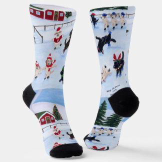 クリスマスラブラドールアイススケートで滑る ソックス