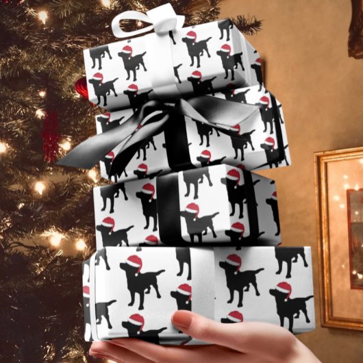 クリスマスラブラドールブラックドッグインサンタハット ラッピングペーパーシート