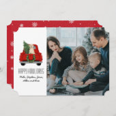 クリスマスラブラドールレッドトラックのフォトカード サンキューカード (正面/裏面)