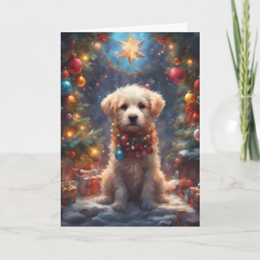 クリスマスラブラドール子犬のアートカード シーズンカード (正面)