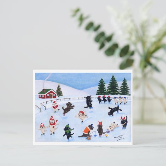 クリスマスラブラドール絵画おもしろい シーズンポストカード (スタンド正面)