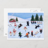 クリスマスラブラドール絵画おもしろい シーズンポストカード (正面/裏面)