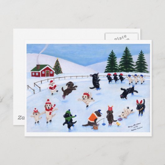 クリスマスラブラドール絵画おもしろい シーズンポストカード (正面/裏面)