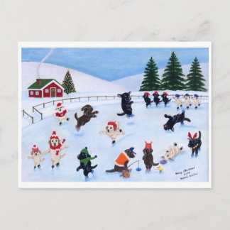 クリスマスラブラドール絵画おもしろい シーズンポストカード