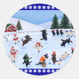 クリスマスラブラドール絵画おもしろい ラウンドシール