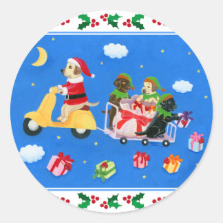 クリスマスラブラドール絵画配信 ラウンドシール
