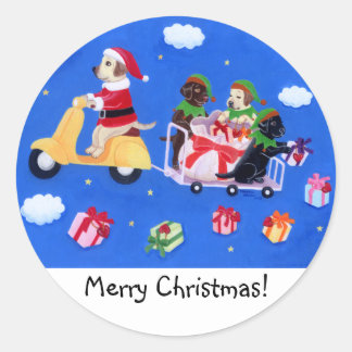 クリスマスラブラドール絵画配信 ラウンドシール