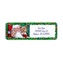 クリスマスラベルでのサンタのヨークシャーテリア ラベル