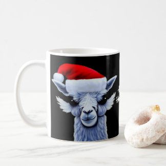 クリスマスラマがクリスマスハットマグカップを着て コーヒーマグカップ