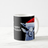 クリスマスラマがクリスマスハットマグカップを着て コーヒーマグカップ (正面右)