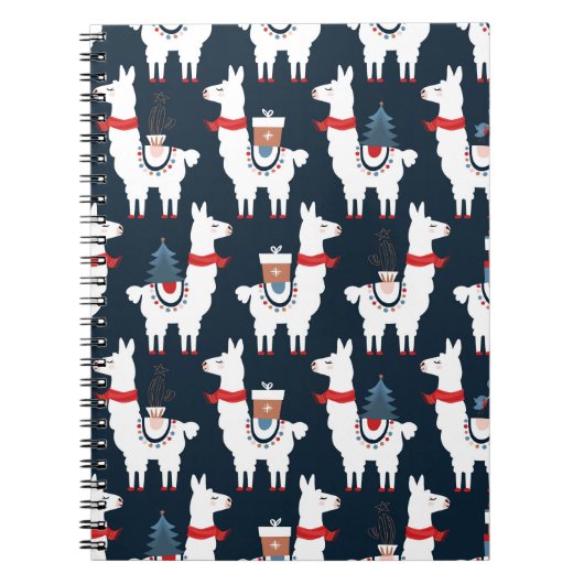 クリスマスラマのシームレスなパターン ノートブック (正面)
