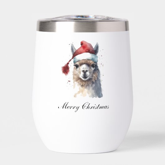 クリスマスラマの水彩サンタ帽子カスタムテキスト (正面)