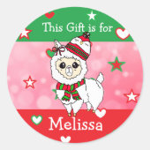 クリスマスラマギフトラベル ラウンドシール (正面)