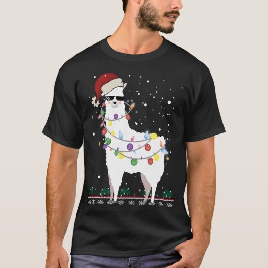 クリスマスラマサンタハット醜いクリスマスツリーアルパカギ Tシャツ (正面)