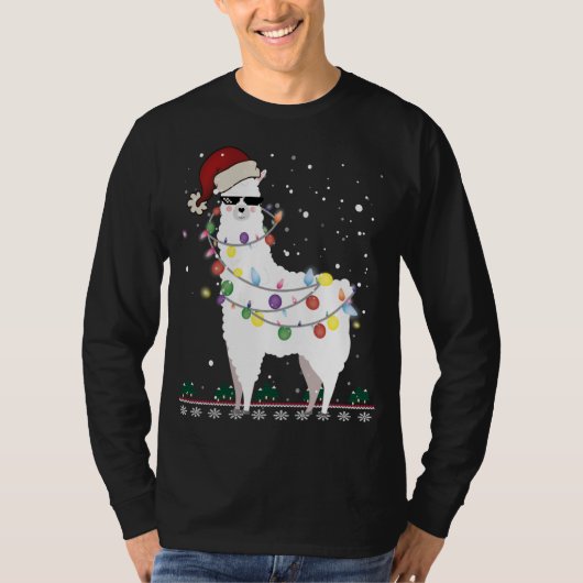 クリスマスラマサンタハット醜いクリスマスツリーアルパカギ Tシャツ (正面)