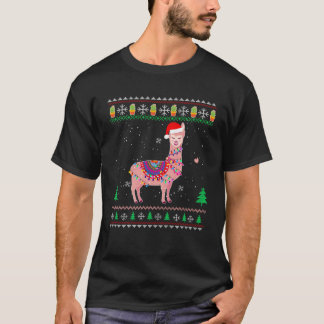 クリスマスラマサンタハット醜いクリスマスツリーアルパカ Tシャツ