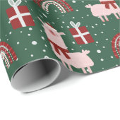 クリスマスラマスレインボウズフェスティバルレッドグリーン ラッピングペーパー (ロールコーナー)