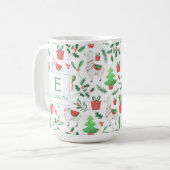 クリスマスラマス、サボテン、ベリー、木のモノグラム コーヒーマグカップ (正面左)