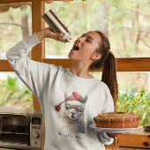 クリスマスラマ水彩サンタ帽子カスタムテキスト スウェットシャツ