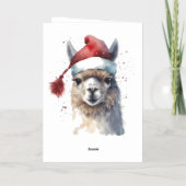 クリスマスラマ水彩サンタ帽子カスタムテキスト 箔シーズンカード (裏面)