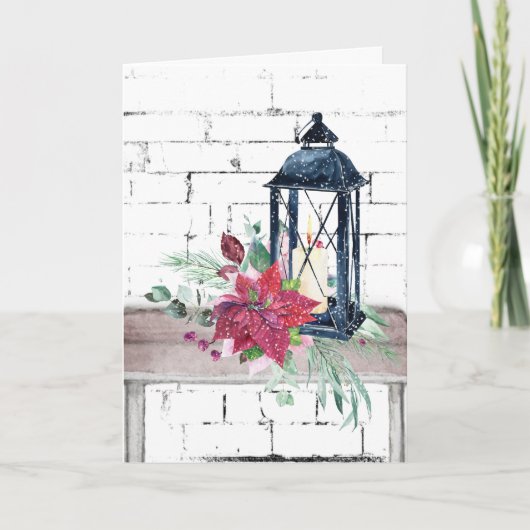 クリスマスランタンとポインセチア シーズンカード (正面)