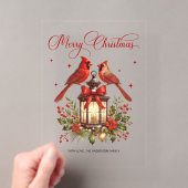 クリスマスランタンの上の水彩のショウジョウコウカンチョウ アクリル招待状 (インサイチュ (ポータブル))