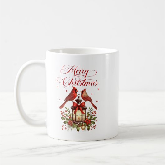 クリスマスランタンの上の水彩のショウジョウコウカンチョウ コーヒーマグカップ (左)