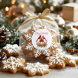 クリスマスランタンの上の水彩のショウジョウコウカンチョウ ラウンドシール