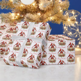 クリスマスランタンの上の水彩のショウジョウコウカンチョウ ラッピングペーパー