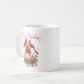 クリスマスランタンの上の水彩カーディナルバード コーヒーマグカップ (正面左)