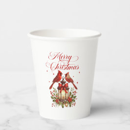 クリスマスランタンの上の水彩カーディナルバード 紙コップ