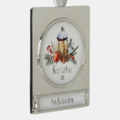 クリスマスランタンホリーパインアップルカスタムデート シルバープレートバナーオーナメント (右)