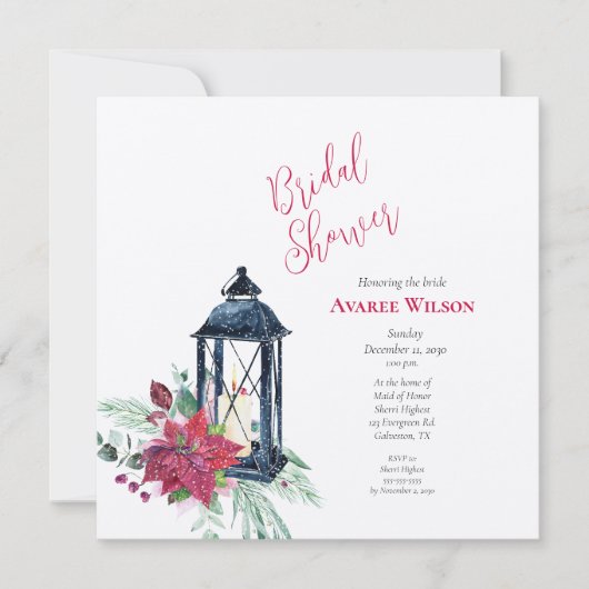 クリスマスランタンポインセティアエバーグリーン招待状 招待状 (正面)