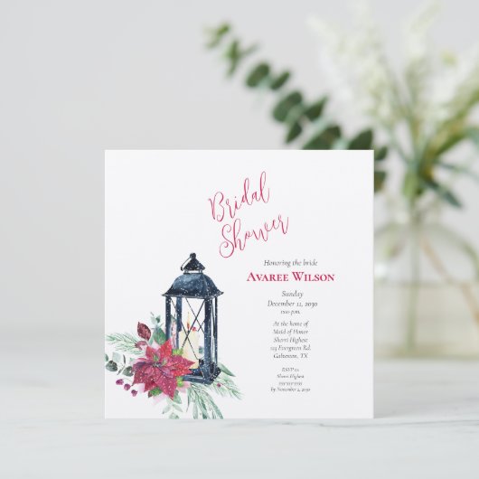 クリスマスランタンポインセティアエバーグリーン招待状 招待状 (スタンド正面)