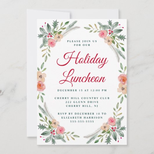 クリスマスランチョンウィンターフローラ水色 招待状 (正面)