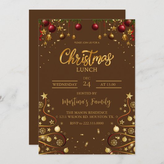 クリスマスランチ招待状クリスマスパーティー 招待状 (正面/裏面)